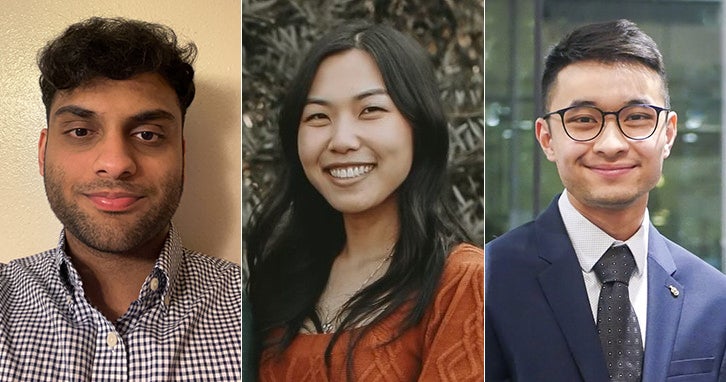 Online MSIM students Huynh, Qazi, and Thao